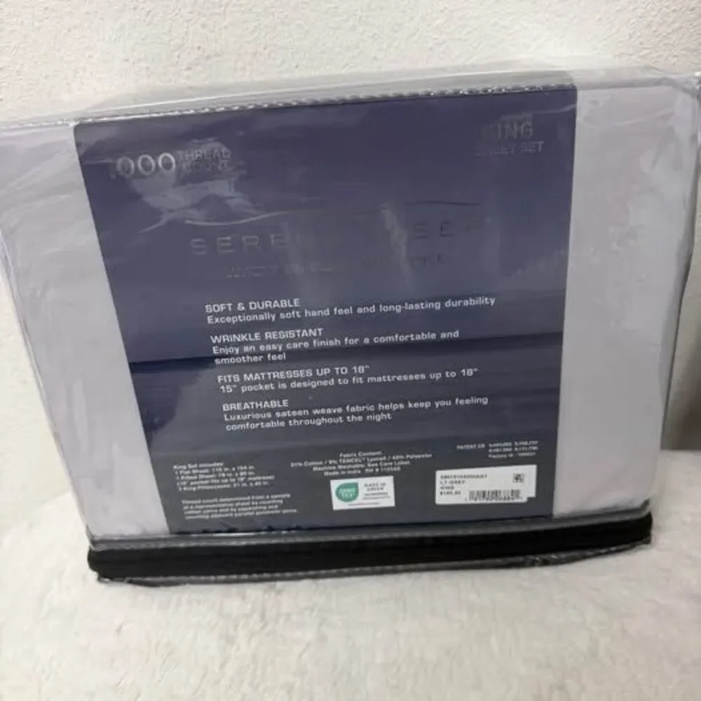 1000 Thread Count King Sheet Set Serene Sleep Light Grey NEW